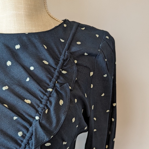 Navy Blue Ruched Bodycon Dress with Long Sleeves - Picture 3 of 4